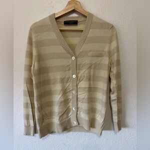 Barbara Lohmann Cashmere Button Up Tan and cream Cardigan - Size L /40
